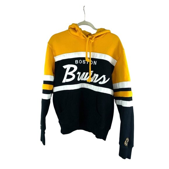 Mitchell & Ness Boston Bruins Head Coach Pullover Hoodie Medium Black Yellow - Picture 7 of 7